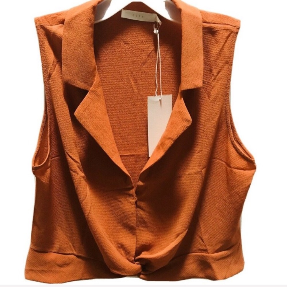Lush women’s orange sleeveless crop blouse sz Lg